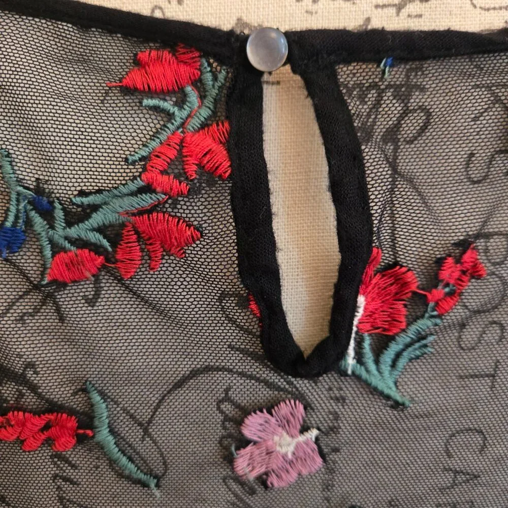 Anthropologie Maeve Meadows Sheer Floral Embroidered Top, Sz L - Picture 4 of 11